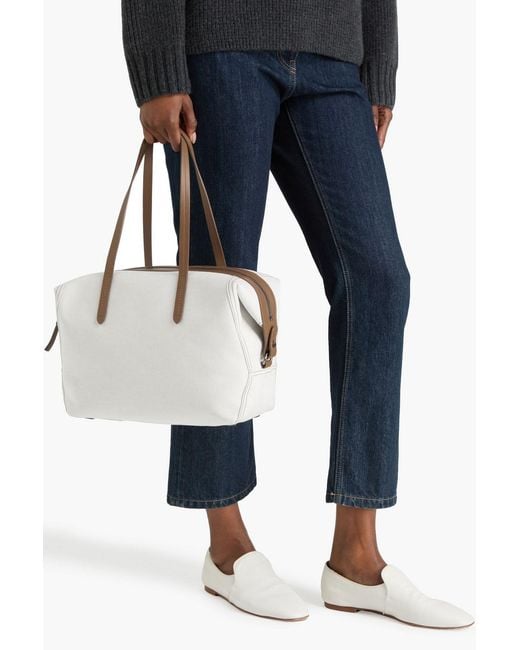 Brunello Cucinelli Natural Leather-Trimmed Cotton-Twill Tote