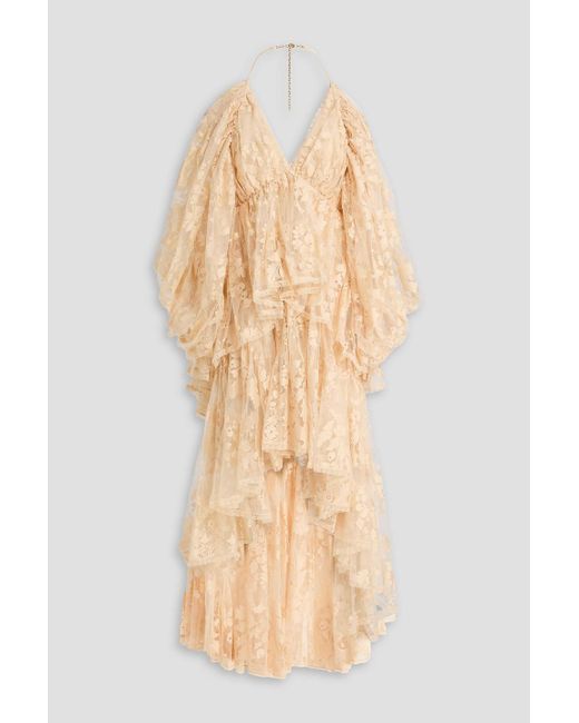 Zimmermann Natural Cold-Shoulder Ruffled Cotton-Blend Lace Maxi Dress