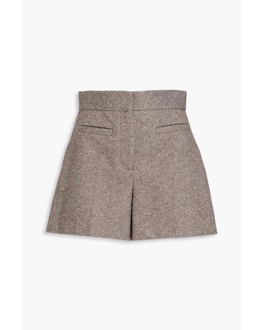 Sandro Brown Crystal-embellished Herringbone Tweed Shorts