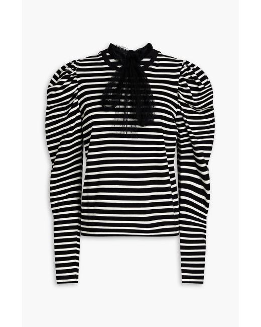 RED Valentino Black Point D'esprit-trimmed Striped Cotton-jersey Top