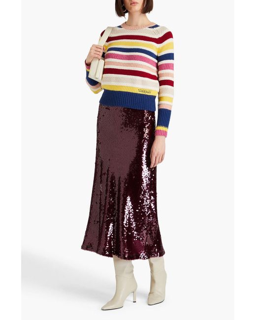 Zimmermann White Striped Intarsia Merino Wool And Cotton-blend Sweater