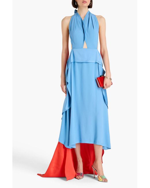 Victoria Beckham Blue Two-tone Satin-crepe Halterneck Gown