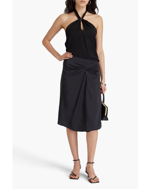 Theory Black Embellished Silk-satin Halterneck Top