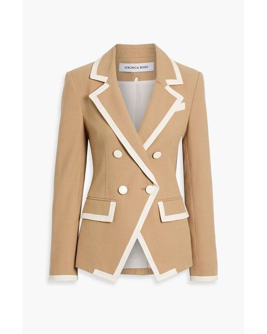 Veronica Beard Natural Edison Dickey Double-Breasted Cotton-Blend Tweed Blazer