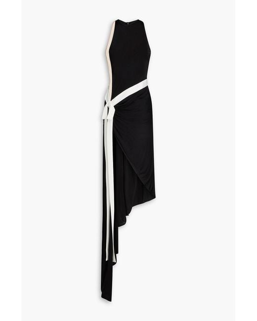 David Koma Black Asymmetric Tulle-Paneled Jersey Gown