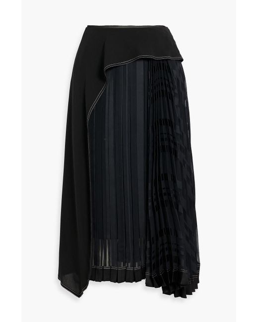 3.1 Phillip Lim Black Layered Pleated Crepe And Georgette Midi Skirt
