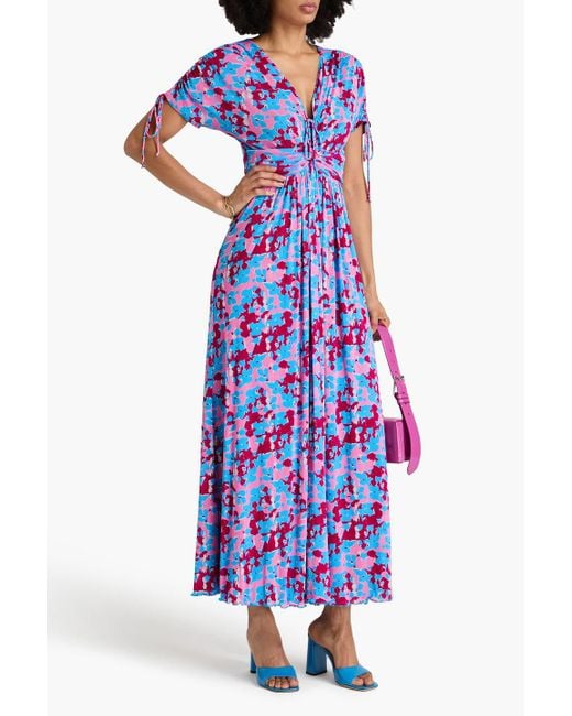 Diane von Furstenberg Purple Charlotte Reversible Printed Stretch-mesh Midi Dress