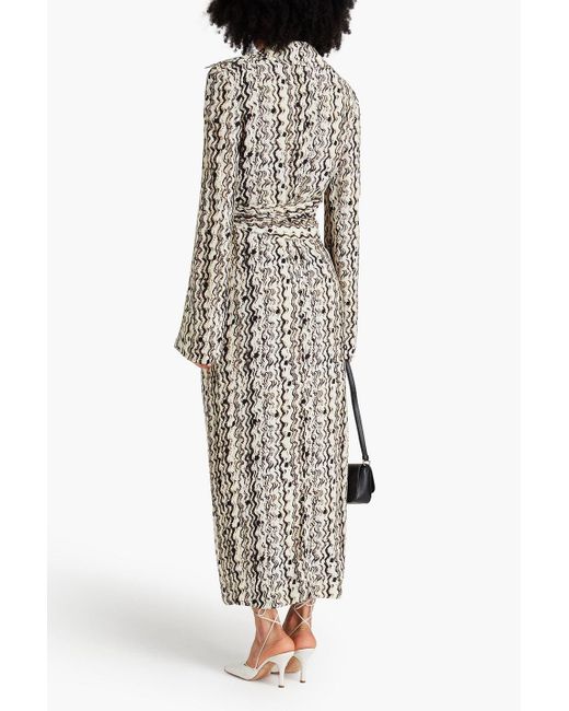 Nanushka White Printed Crepe Midi Wrap Dress