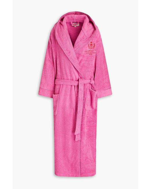 LoveStories Pink Embroidered Cotton-terry Hooded Bathrobe