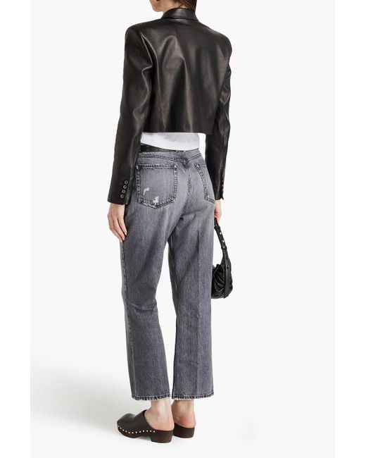 FRAME Gray Le High N Tight Cropped Distressed High-rise Bootcut Pants