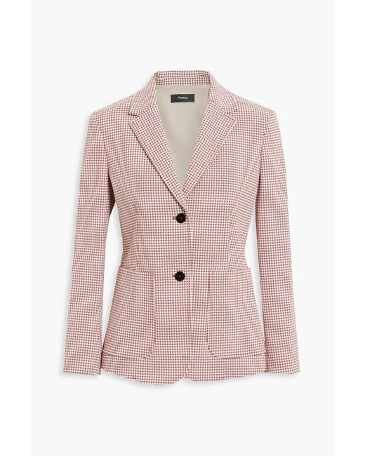 Theory Red Houndstooth Cotton-blend Jacquard Blazer