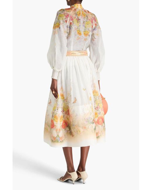 Zimmermann Natural Floral-Print Linen And Silk-Blend Midi Skirt