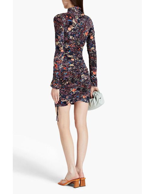 A.L.C. Multicolor Nolan Ruched Printed Jersey Mini Dress