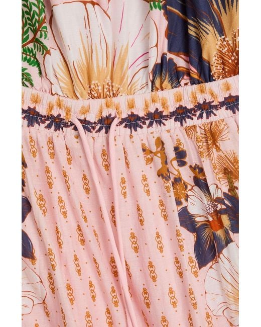 Farm Rio Pink One-Sleeve Floral-Print Cotton Maxi Dress