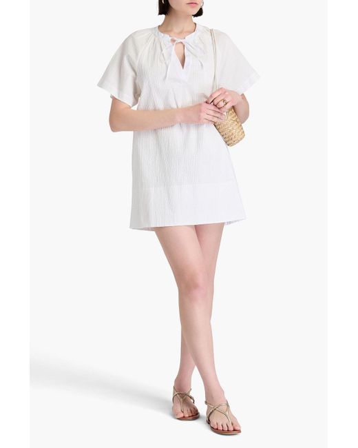 Claudie Pierlot White Minikleid aus seersucker aus einer baumwollmischung mit raffung