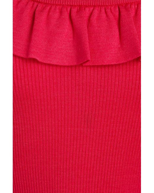 RED Valentino Red Ruffled Ribbed Wool, Silk And Cashmere-blend Top