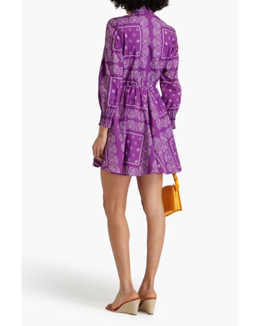 Maje Purple Paisley-print Cotton Mini Shirt Dress