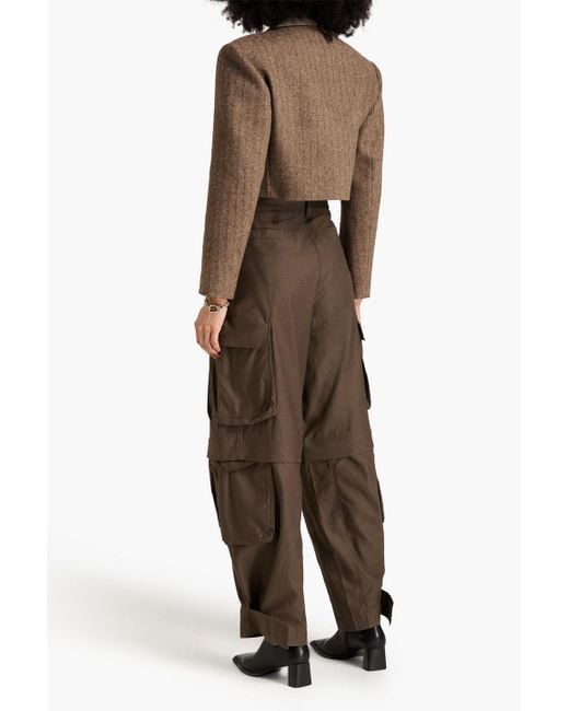 Sandro Brown Cropped Herringbone Wool-blend Blazer