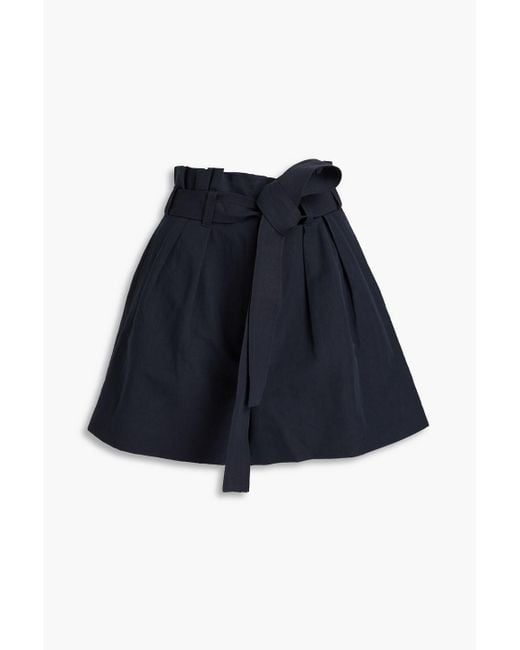 Ulla Johnson Blue Abri Pleated Cotton, Linen And Silk-blend Shorts