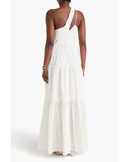 Brunello Cucinelli White One-Shoulder Bead-Embellished Cotton-Poplin Maxi Dress