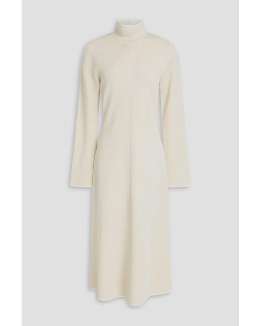 Joseph White Metallic Merino Wool-Blend Turtleneck Midi Dress