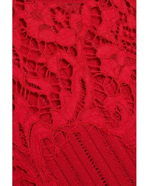 Valentino Garavani Red Corded Lace And Pointelle-knit Mini Dress