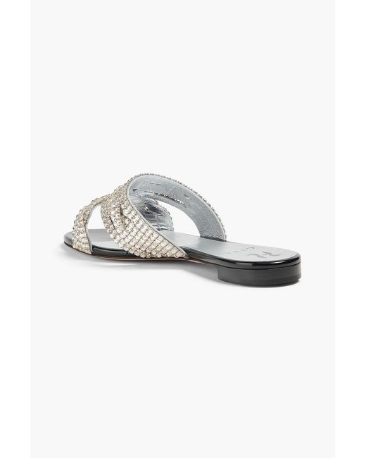 Gina White Munro Crystal-Embellished Leather Slides