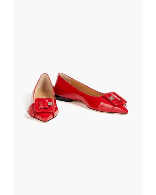 Sergio Rossi Red Sr Milano Buckle-embellished Patent-leather Point-toe Flats