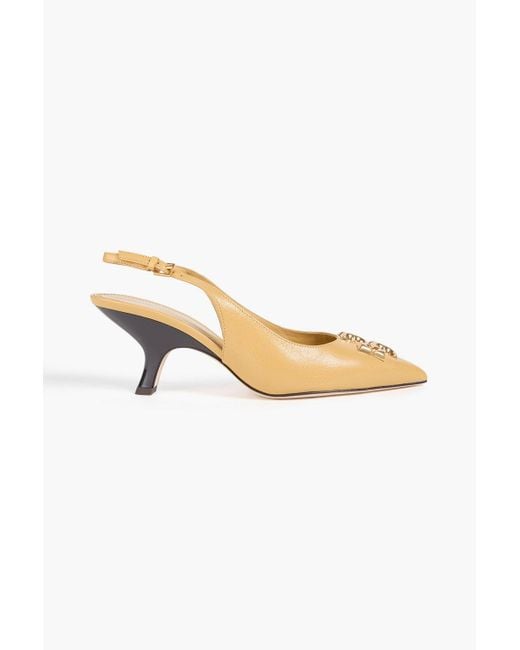 Tory Burch Natural Eleanor Embellished Leather Slingback Pumps