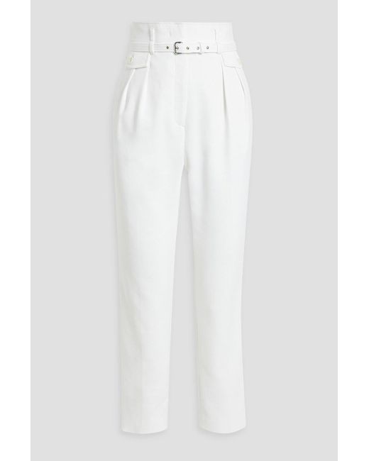 RED Valentino White Belted Stretch Cotton-blend Twill Tapered Pants