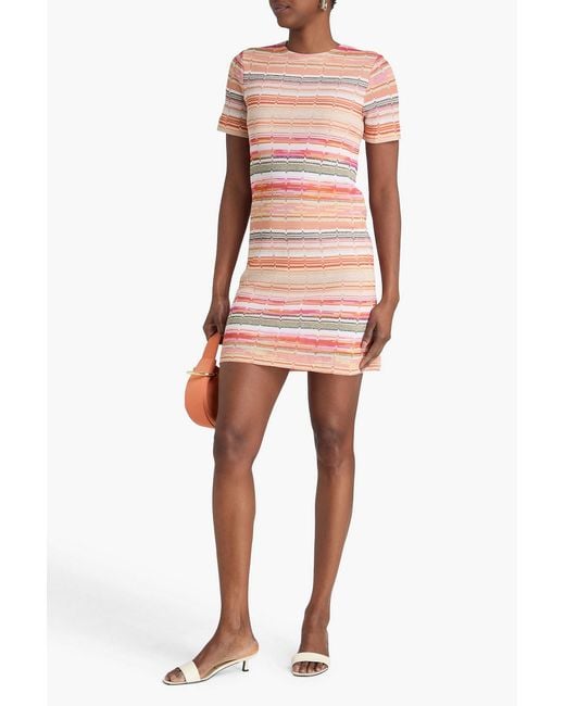 missoni metallic crochet knit mini dress Metallic striped crochet-knit mini dress - gold