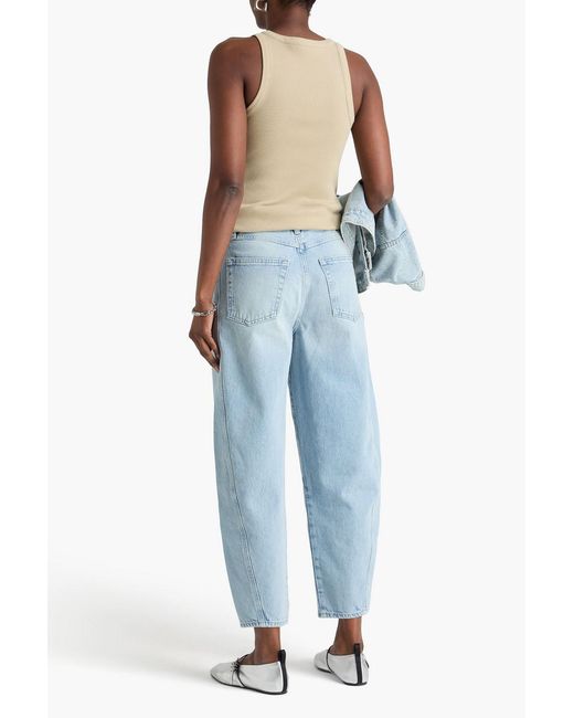 FRAME Blue The Twisted Cropped Barrel-Leg Jeans
