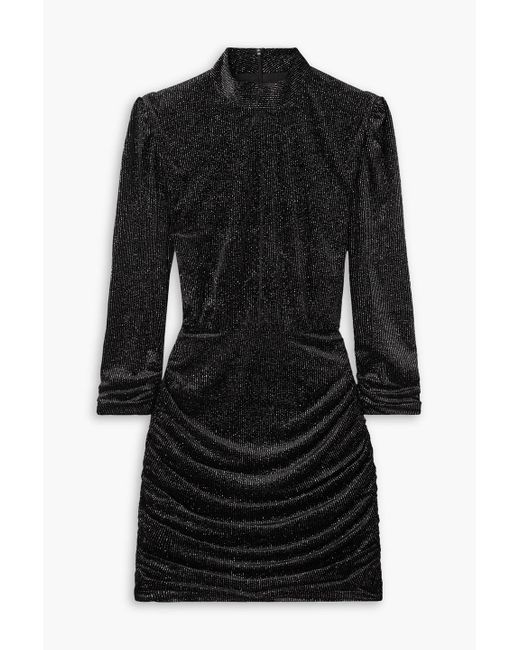 Rebecca Vallance Black Moon River Glittered Ruched Stretch-velvet Mini Dress