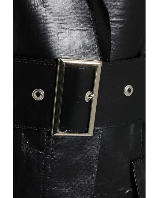 FRAME Black Belted Coated-canvas Coat