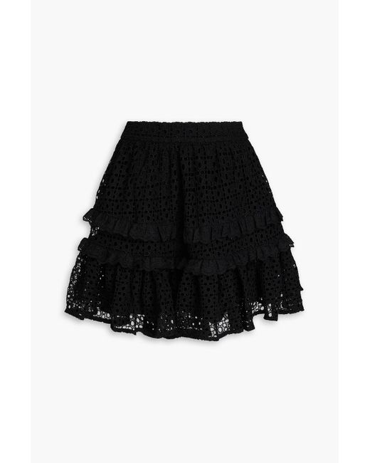Aje. Black Lita Ruffled Broderie Anglaise Cotton Mini Skirt