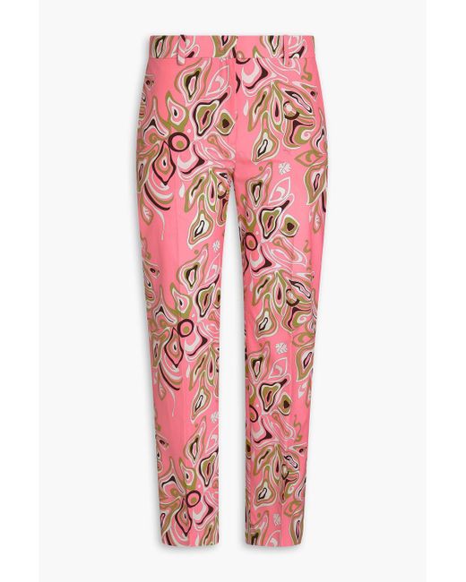 Emilio Pucci Pink Printed Cotton-poplin Straight-leg Pants