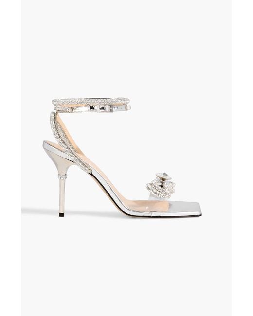 Mach & Mach White Double Bow Crystal-embellished Mirrored-leather And Pvc Sandals