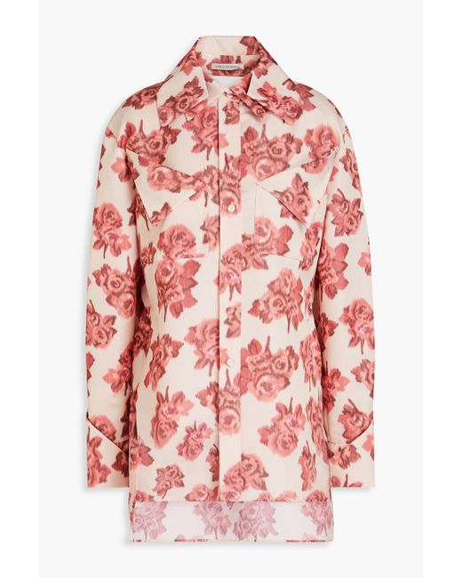 Emilia Wickstead Red Cutout Floral-print Taffeta Shirt