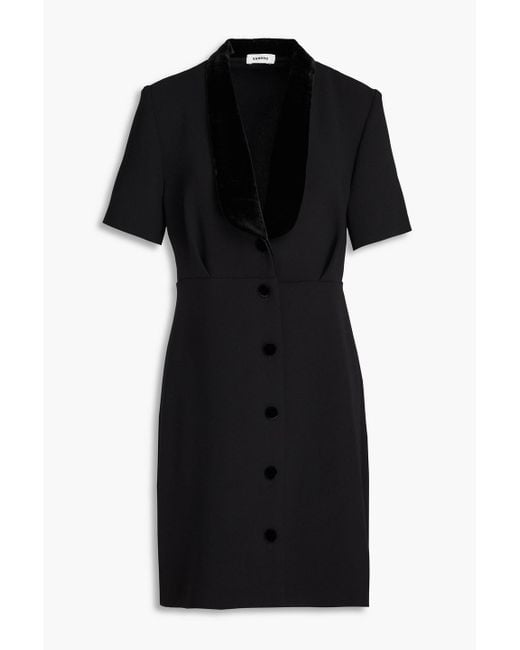 Sandro Black Velvet-trimmed Crepe Mini Shirt Dress