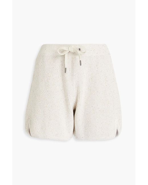 Brunello Cucinelli White Shorts aus einer baumwollmischung in waffelstrick mit pailletten