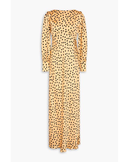 Rixo Metallic Marilyn Polka-Dot Silk-Satin Midi Dress
