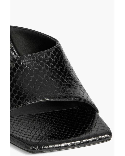 Stuart Weitzman Black Tia 85 Lizard-Effect Leather Sandals