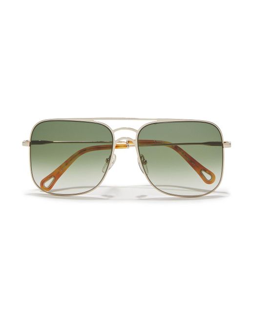 Chloé Chloé Ricky Square-frame Gold-tone Sunglasses Leaf Green
