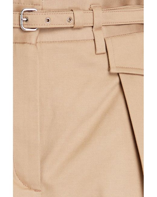 RED Valentino Natural Belted Pleated Stretch-cotton Gabardine Shorts