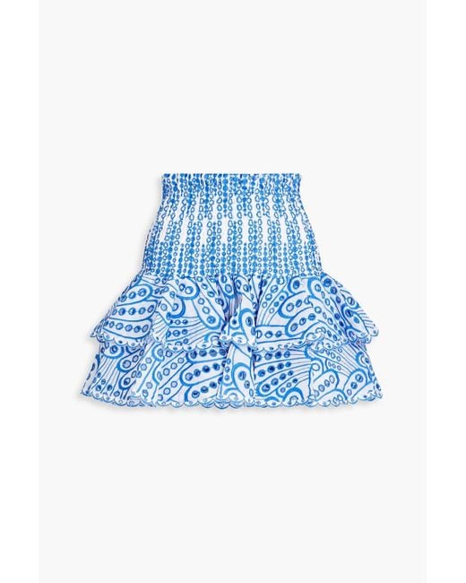 Charo Ruiz Blue Noa Ruffled Broderie Anglaise Cotton-blend Mini Skirt
