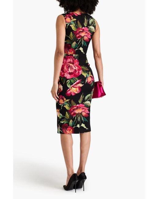 Dolce & Gabbana Red Midikleid aus crêpe de chine aus einer seidenmischung mit floralem print