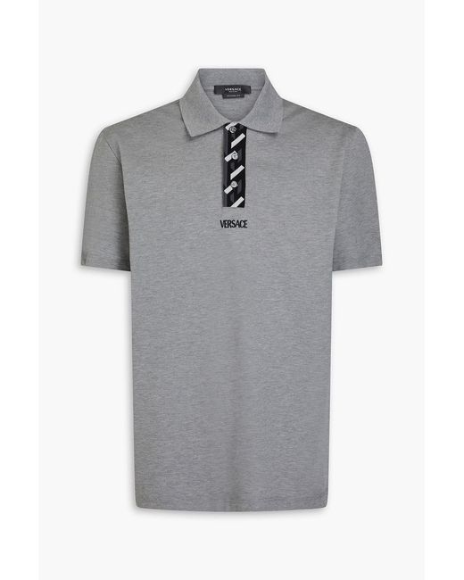 Versace Gray Embroidered Cotton-piqué Polo Shirt for men