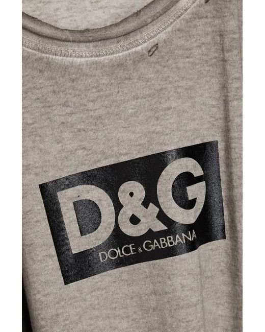 Dolce & Gabbana Gray Distressed Logo-print Cotton-jersey Shirt for men