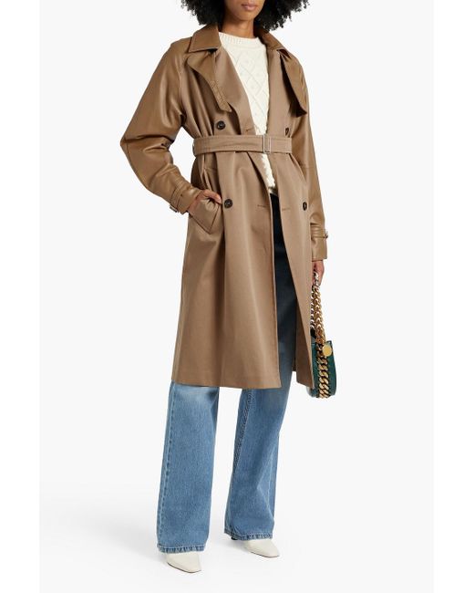 Max Mara Brown Faux Leather-trimmed Cotton-gabardine Trench Coat