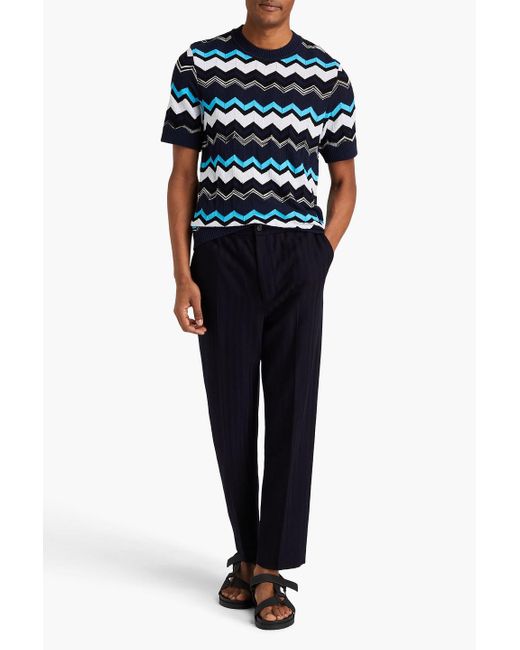 Missoni Blue Crochet-knit Cotton-blend T-shirt for men